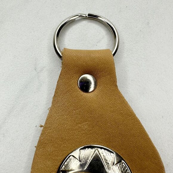 Soft Brown Leather Fringe Western Concho Boho Keychain Keyring - Picture 4 of 9